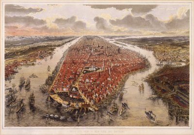 Vue aérienne de New York et ses environs, 1865 - John Bachmann